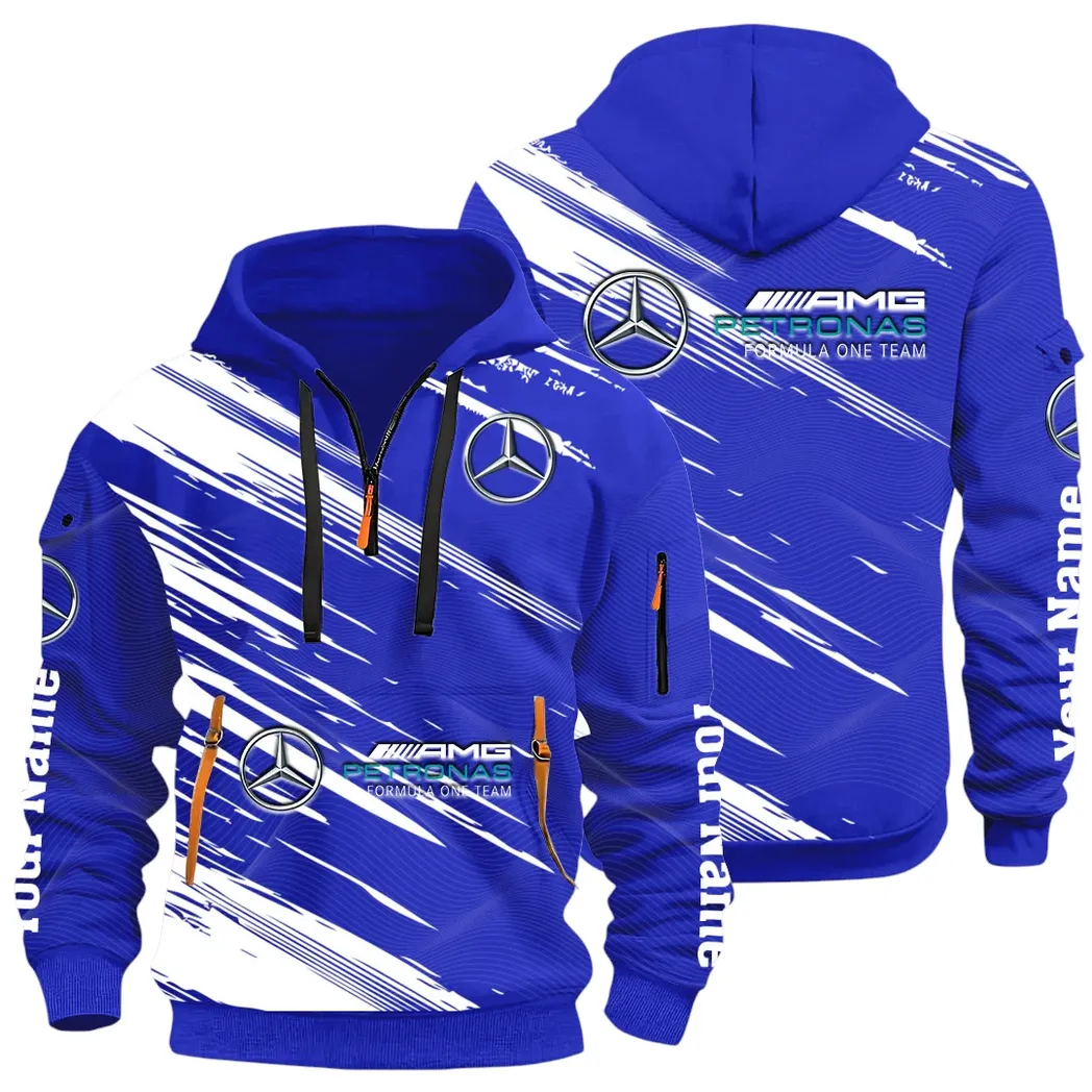 Racing Spirit Hoodie Half Zip 3D, Rugged Casual Hoodie CAR514 - Blue
