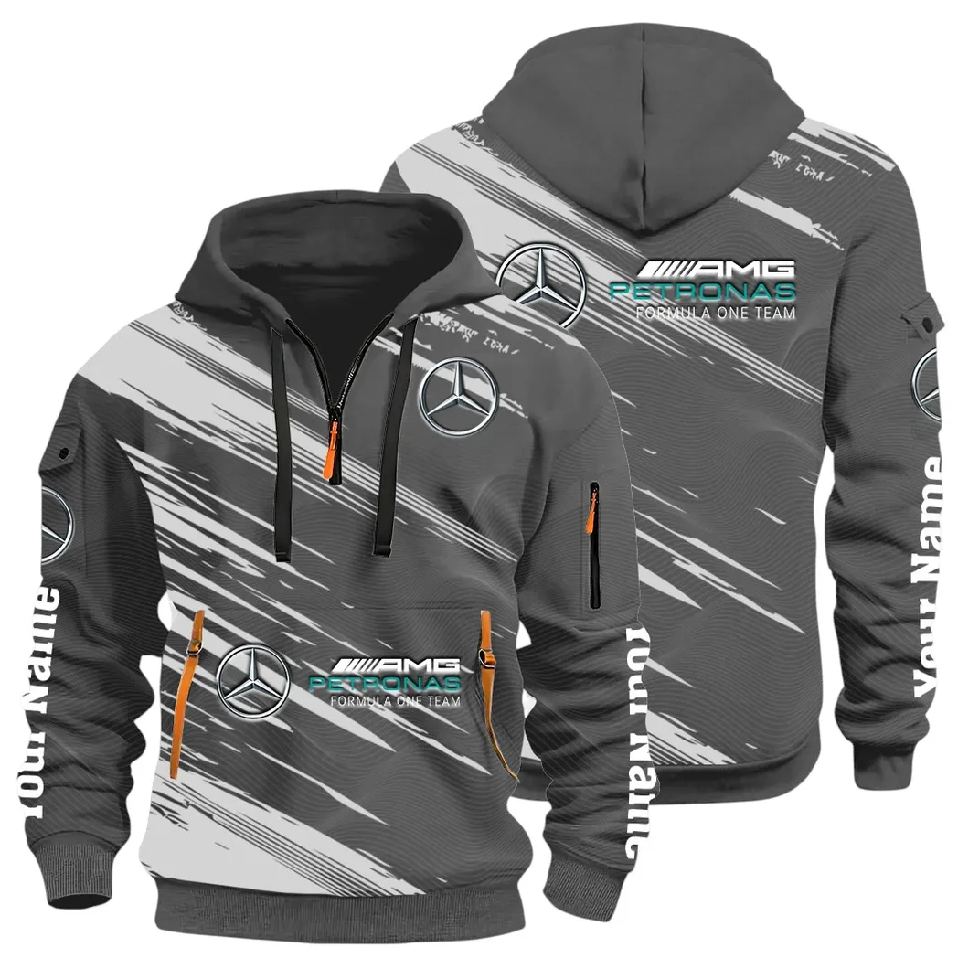 Racing Spirit Hoodie Half Zip 3D, Rugged Casual Hoodie CAR514 - Dark Gray