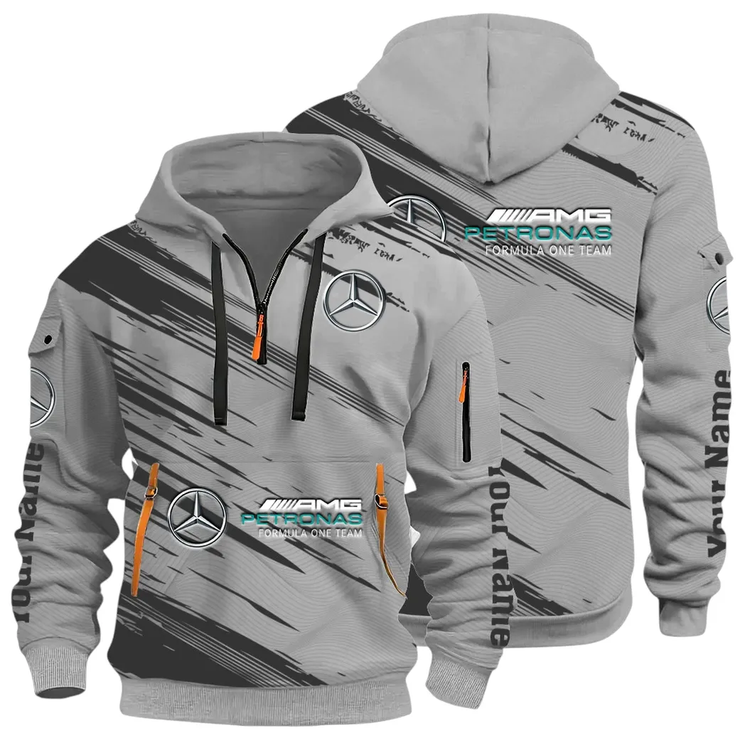 Racing Spirit Hoodie Half Zip 3D, Rugged Casual Hoodie CAR514 - Gray