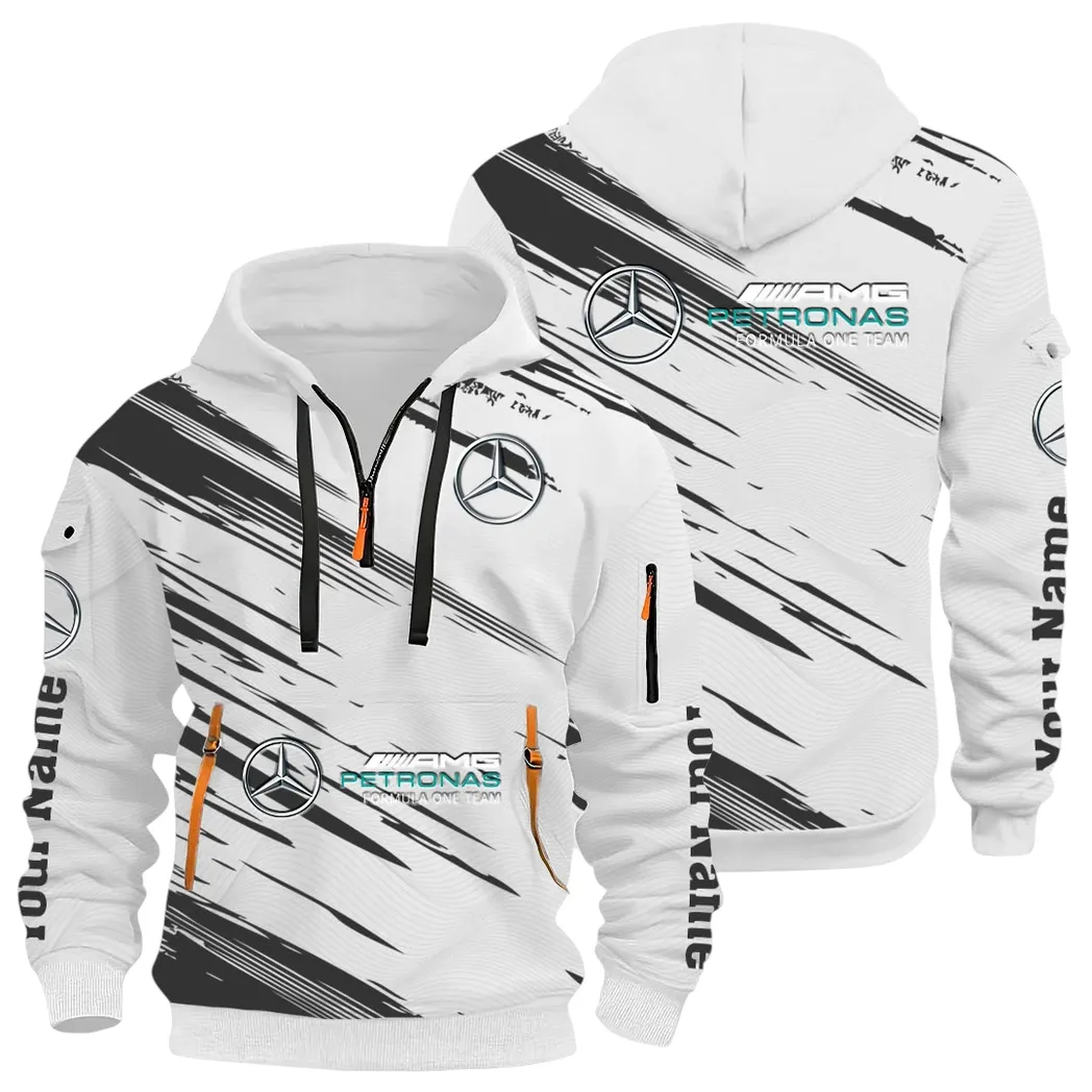 Racing Spirit Hoodie Half Zip 3D, Rugged Casual Hoodie CAR514 - White