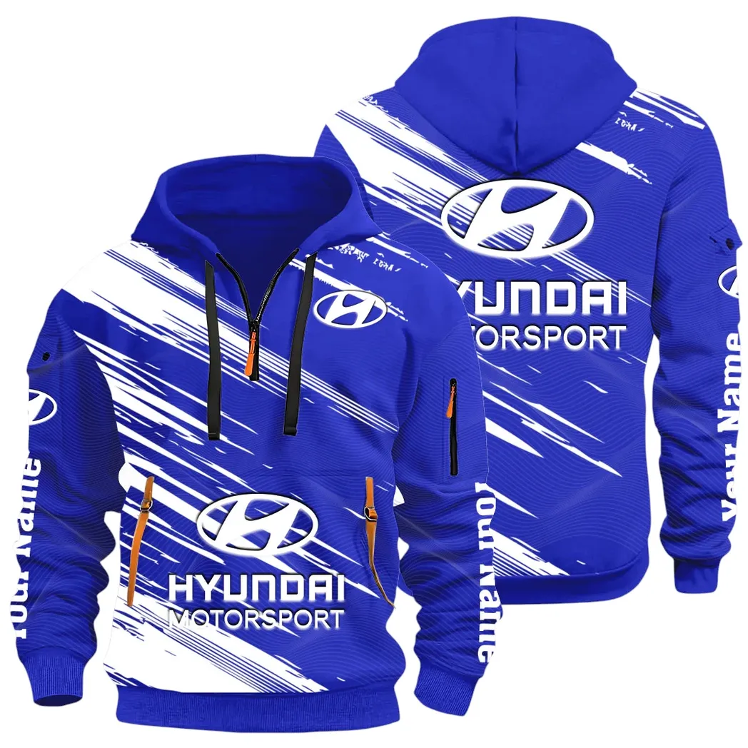Sedan Hoodie Half Zip 3D, Streetwear Casual Look Outfit CAR514 - Blue