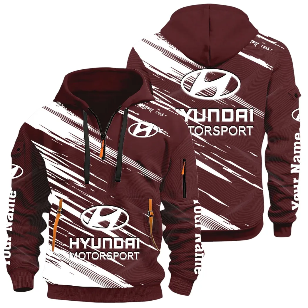 Sedan Hoodie Half Zip 3D, Streetwear Casual Look Outfit CAR514 - Dark Red