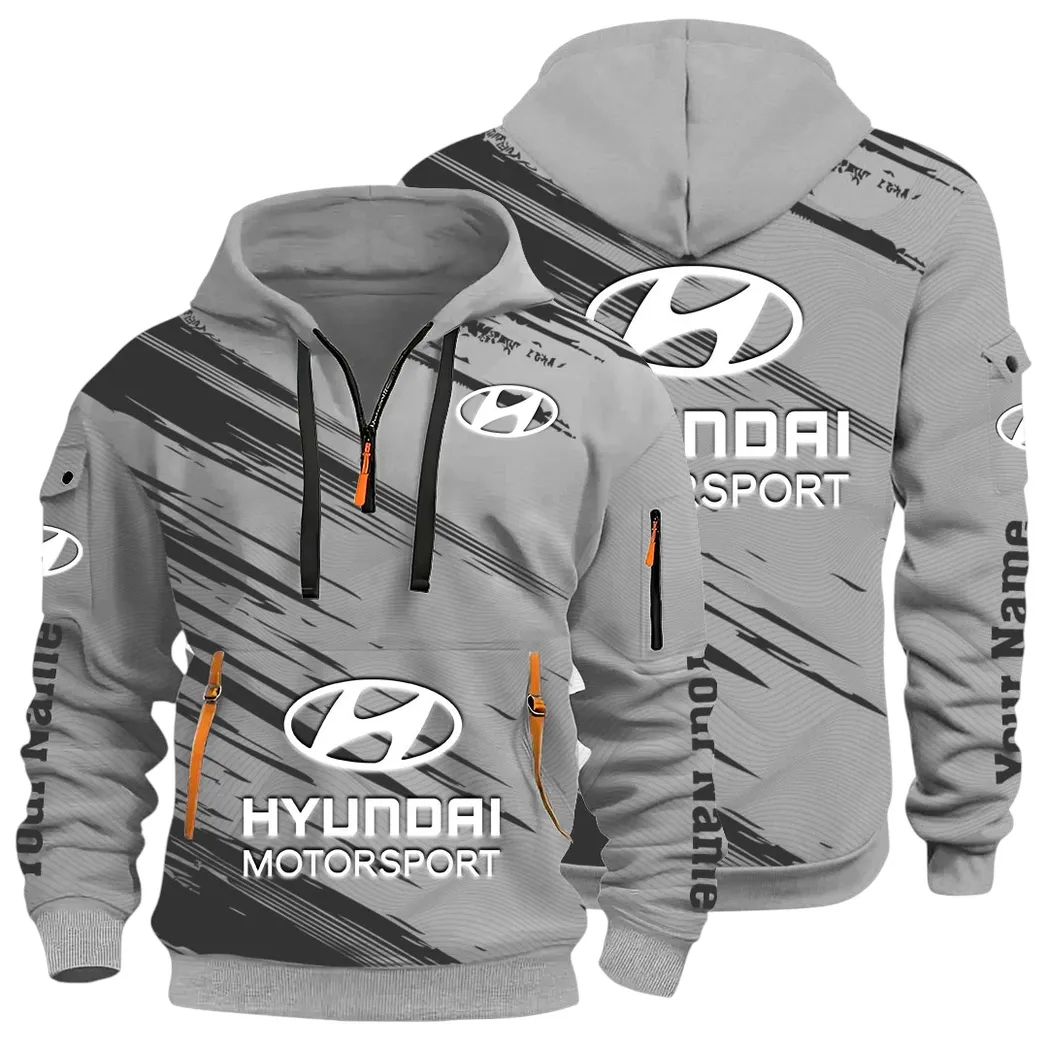 Sedan Hoodie Half Zip 3D, Streetwear Casual Look Outfit CAR514 - Gray
