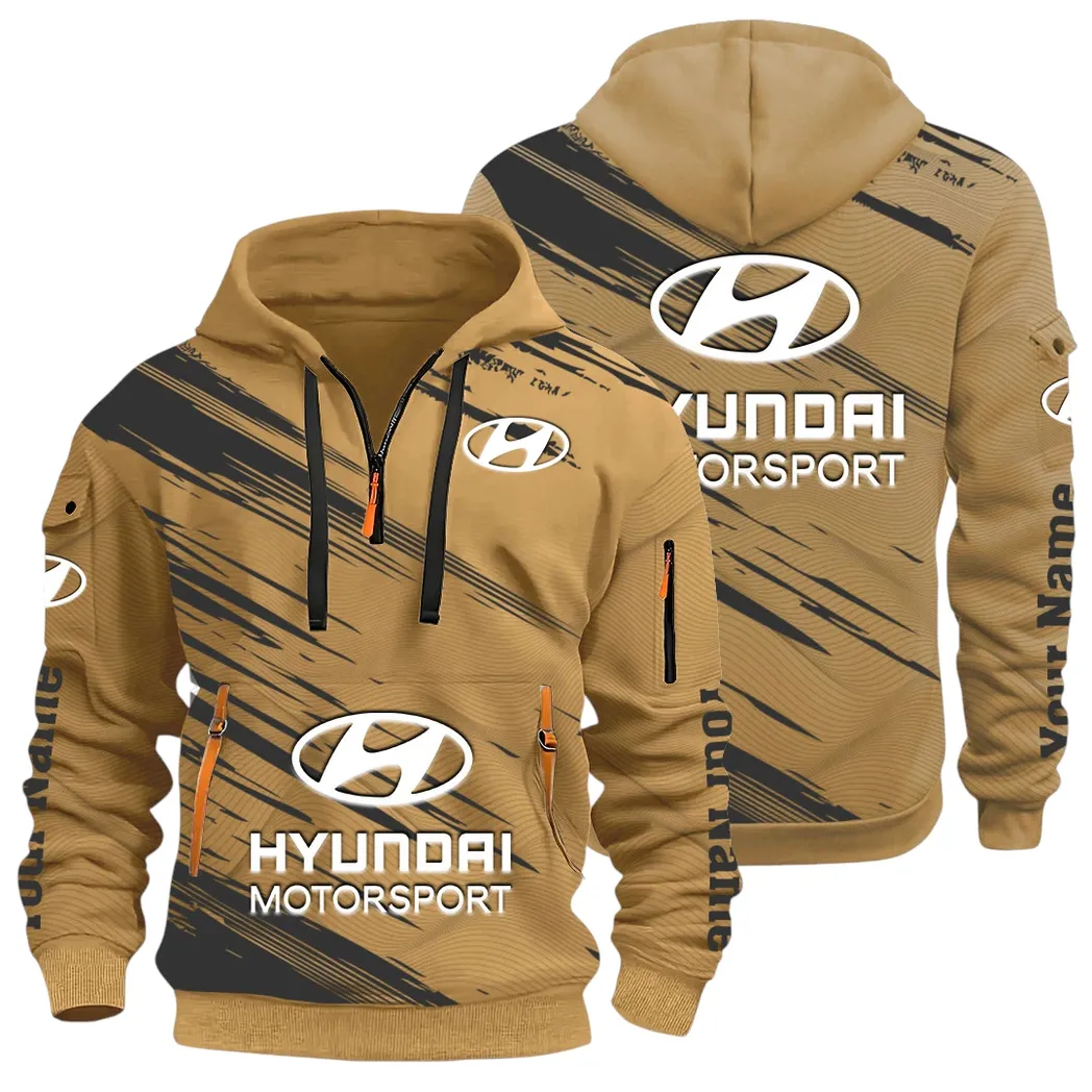 Sedan Hoodie Half Zip 3D, Streetwear Casual Look Outfit CAR514 - Khaki