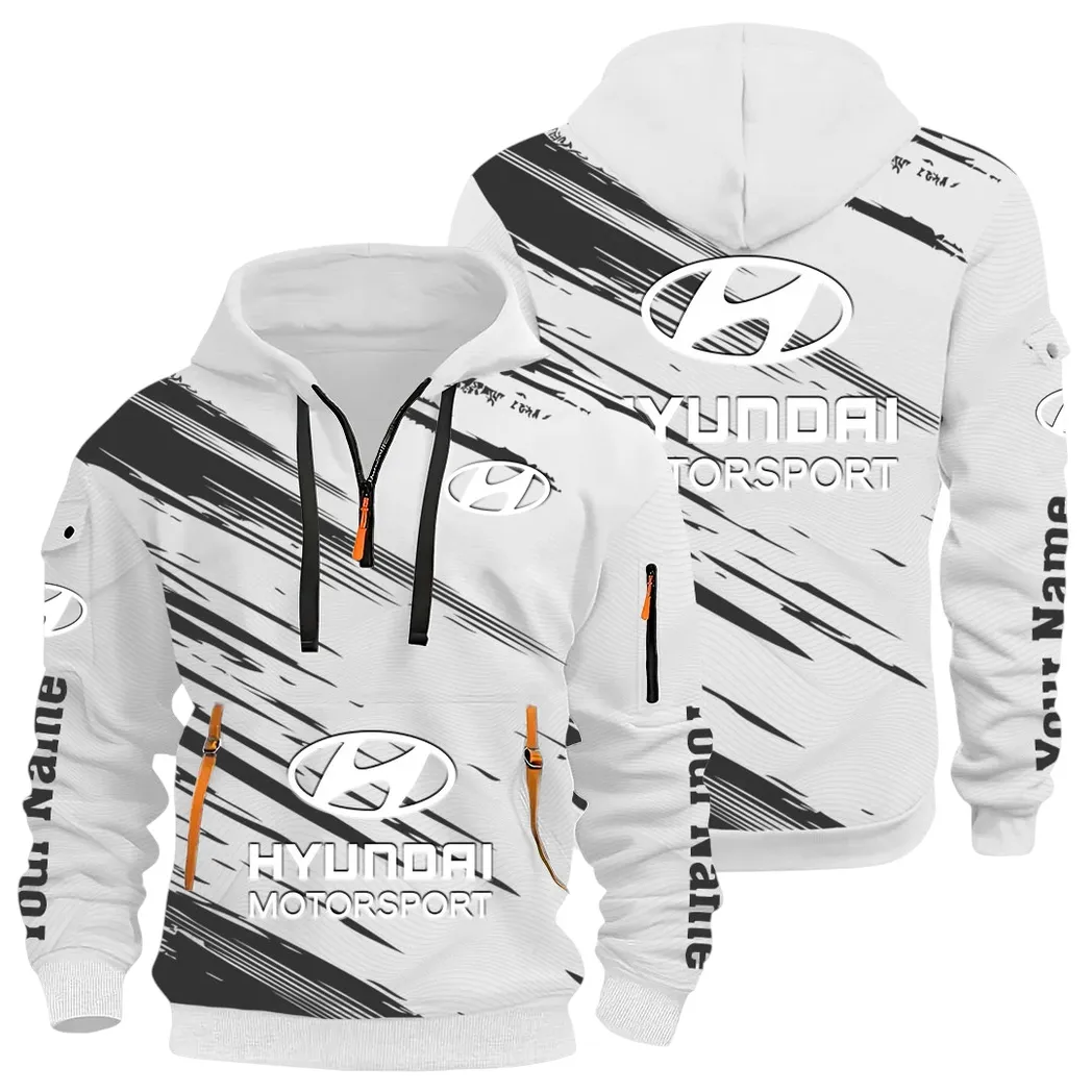 Sedan Hoodie Half Zip 3D, Streetwear Casual Look Outfit CAR514 - White