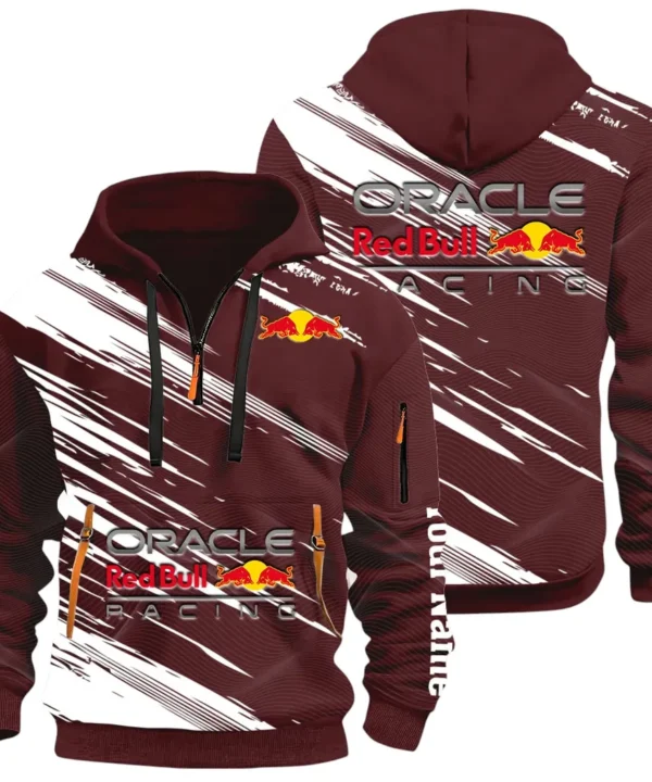 Racing Auto Hoodie Half Zip 3D, Sporty & Casual Everyday Wear Hoodie CAR514 - Dark Red