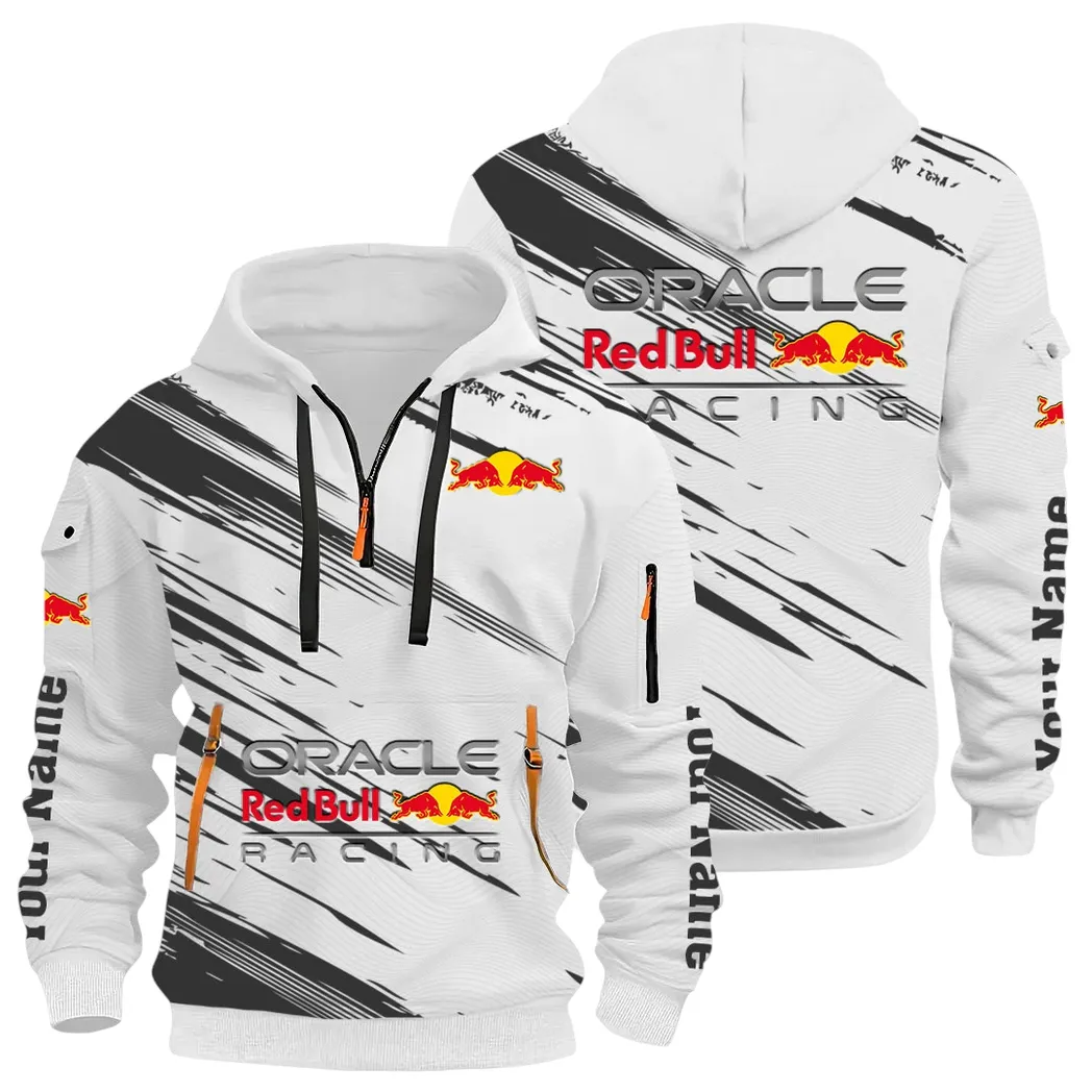 Racing Auto Hoodie Half Zip 3D, Sporty & Casual Everyday Wear Hoodie CAR514 - White