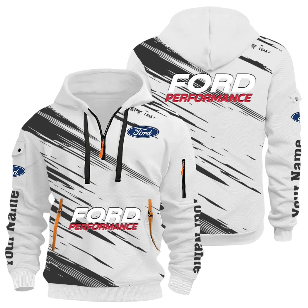 Road Life Hoodie Half Zip 3D, Casual Street-Ready Hoodie CAR514 - White