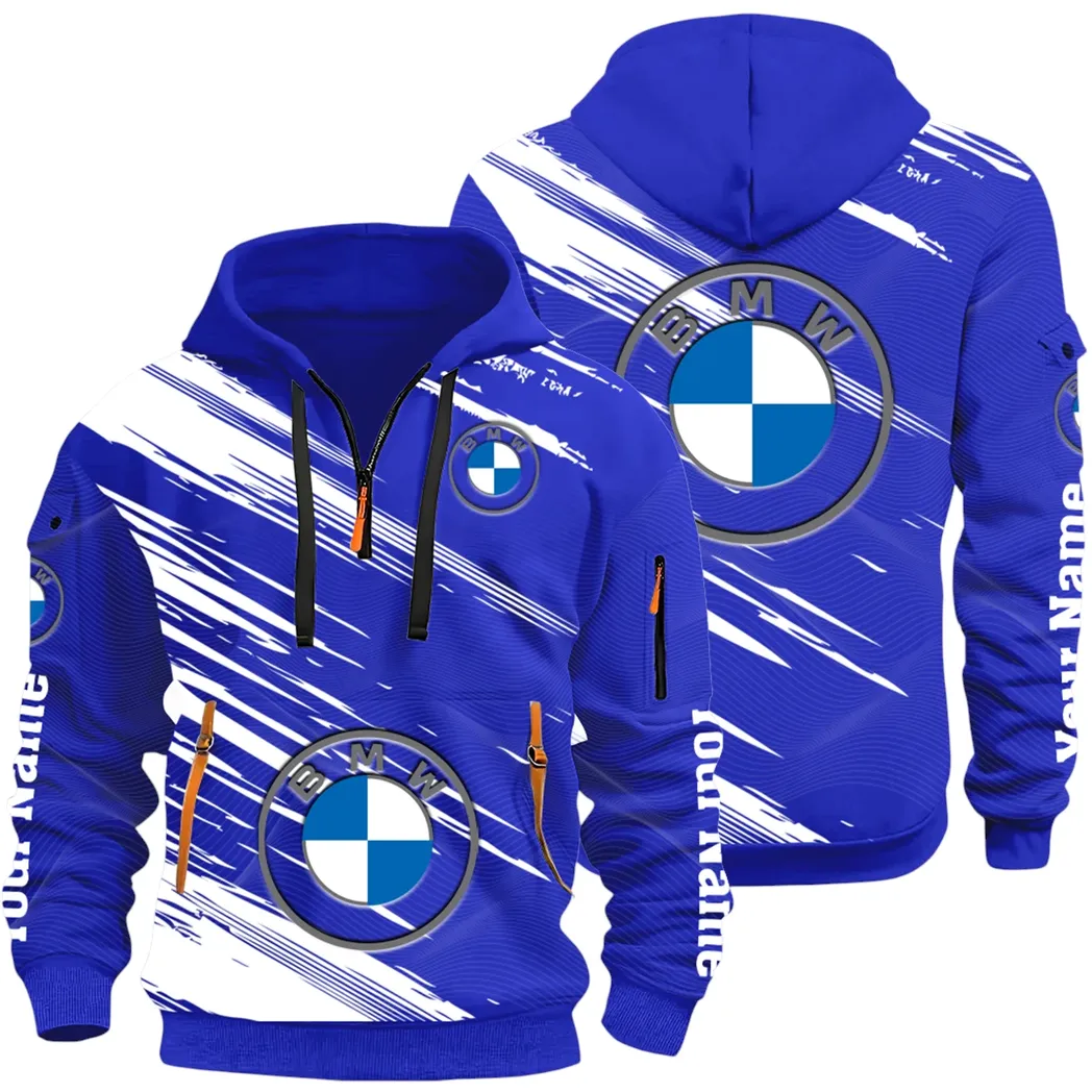 High-End Executive Car Hoodie Half Zip 3D, Street-Ready Casual Hoodie CAR514 - Blue