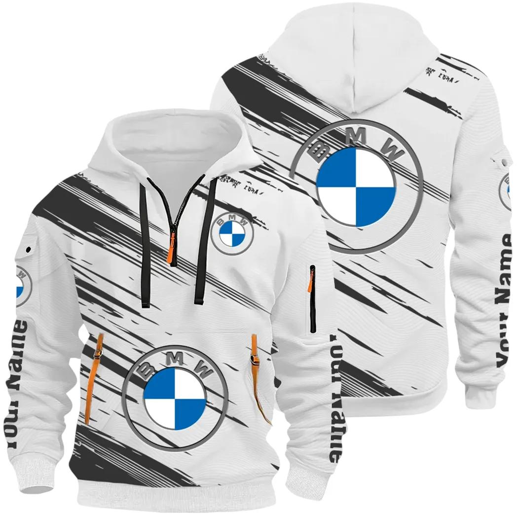 High-End Executive Car Hoodie Half Zip 3D, Street-Ready Casual Hoodie CAR514 - White