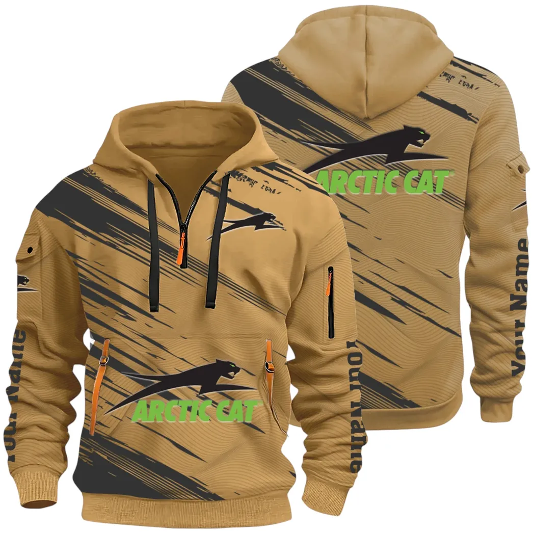 Off-Road Ride Hoodie Half Zip 3D, Durable & Casual Streetwear CAR514 - Khaki
