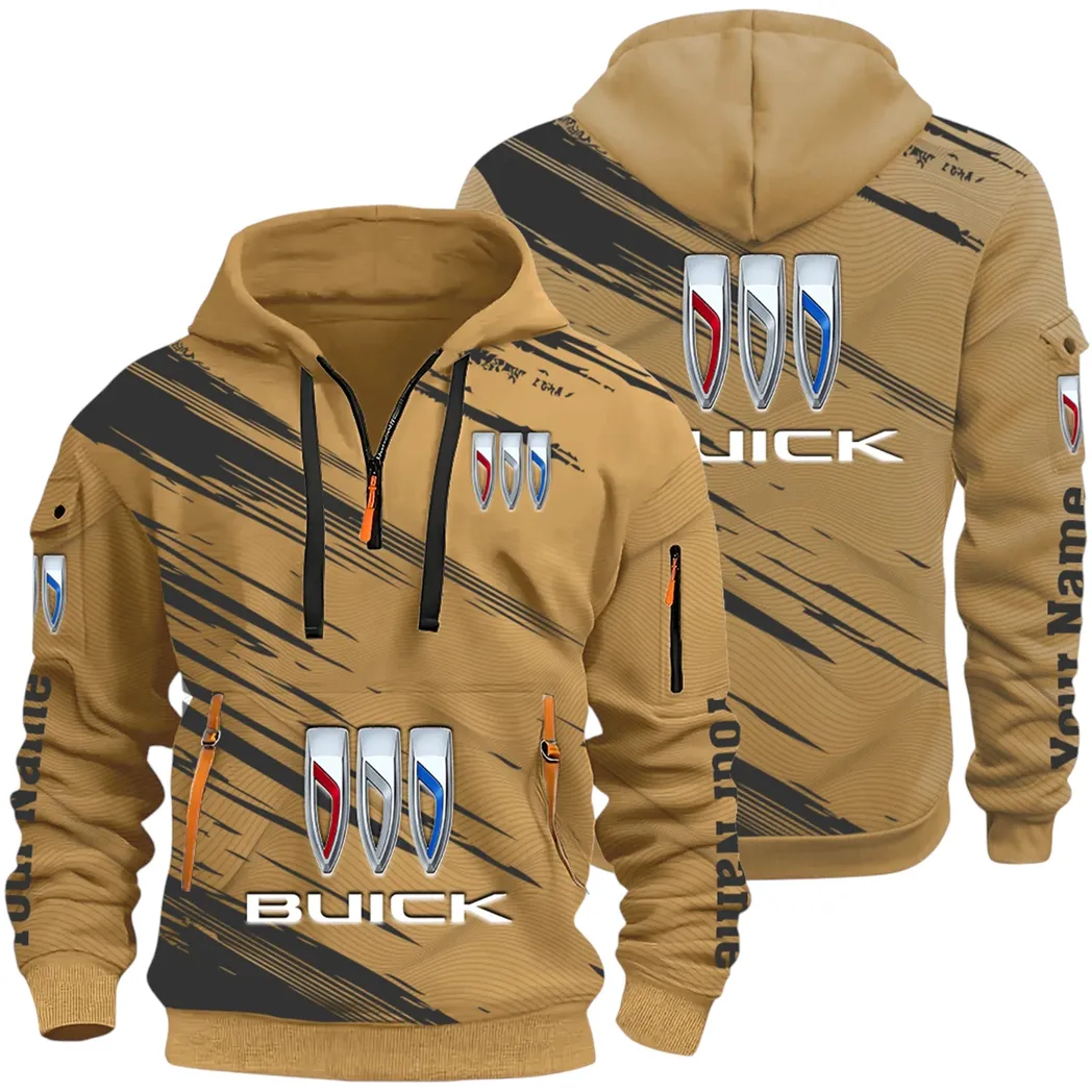 Luxury Car Hoodie Half Zip 3D, Rugged Casual Fit Hoodie CAR514 - Khaki