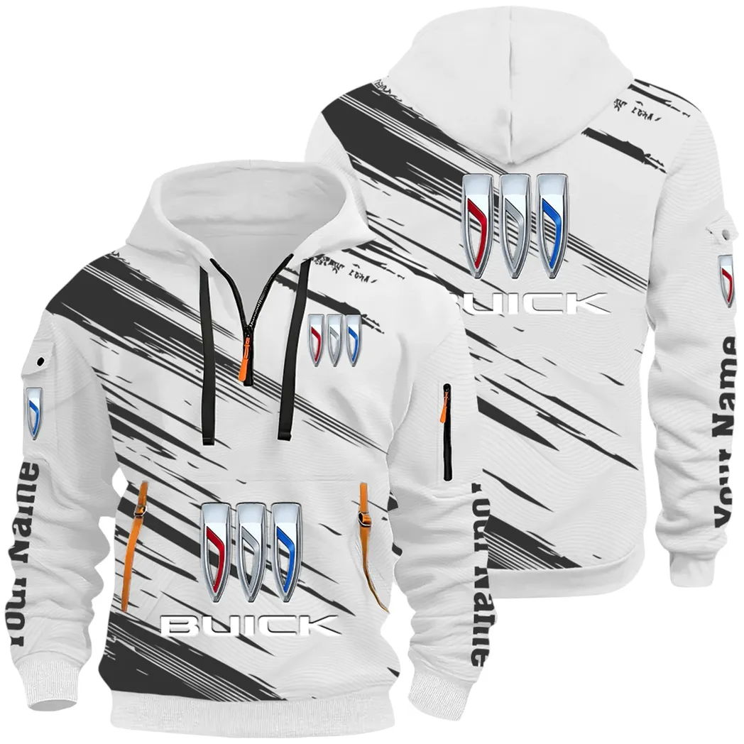 Luxury Car Hoodie Half Zip 3D, Rugged Casual Fit Hoodie CAR514 - White