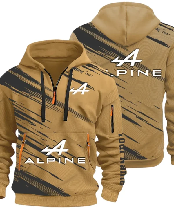 European Sports Car Hoodie Half Zip 3D, Sporty Urban Hoodie Style CAR514 - Khaki