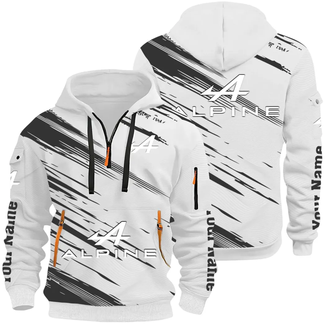 European Sports Car Hoodie Half Zip 3D, Sporty Urban Hoodie Style CAR514 - White