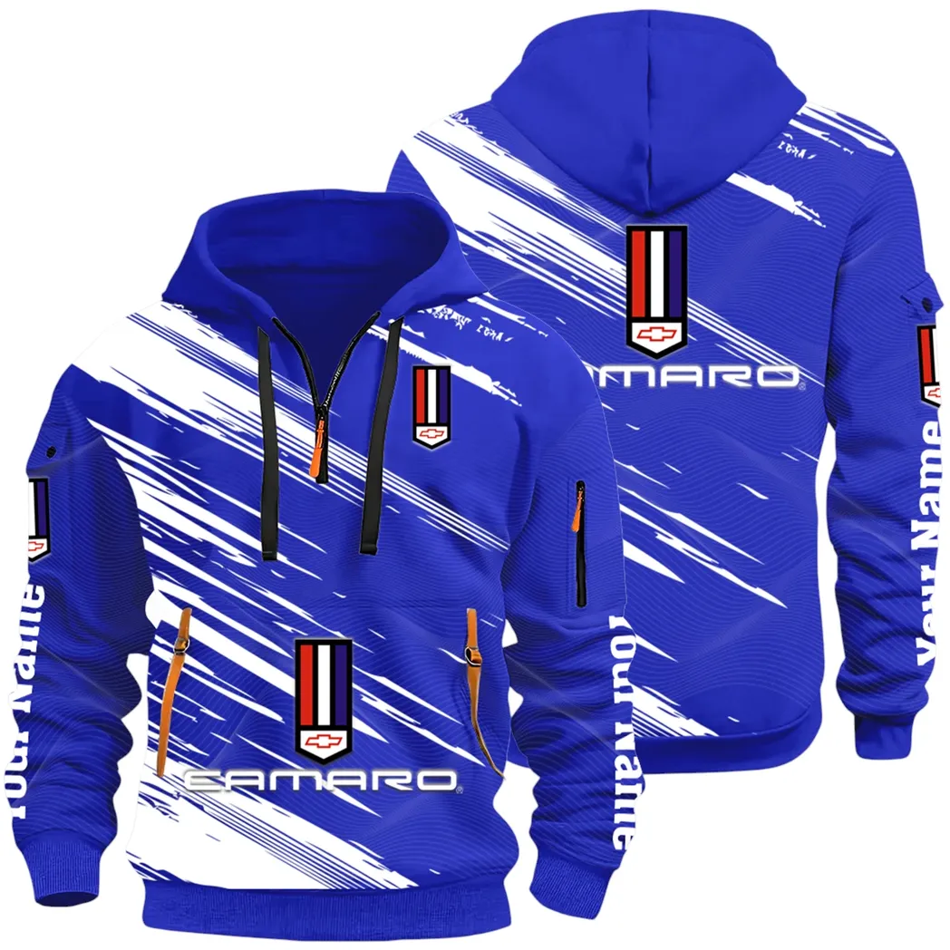 American Speed Car Hoodie Half Zip 3D, Classic Comfortable Hoodie Style CAR514 - Blue