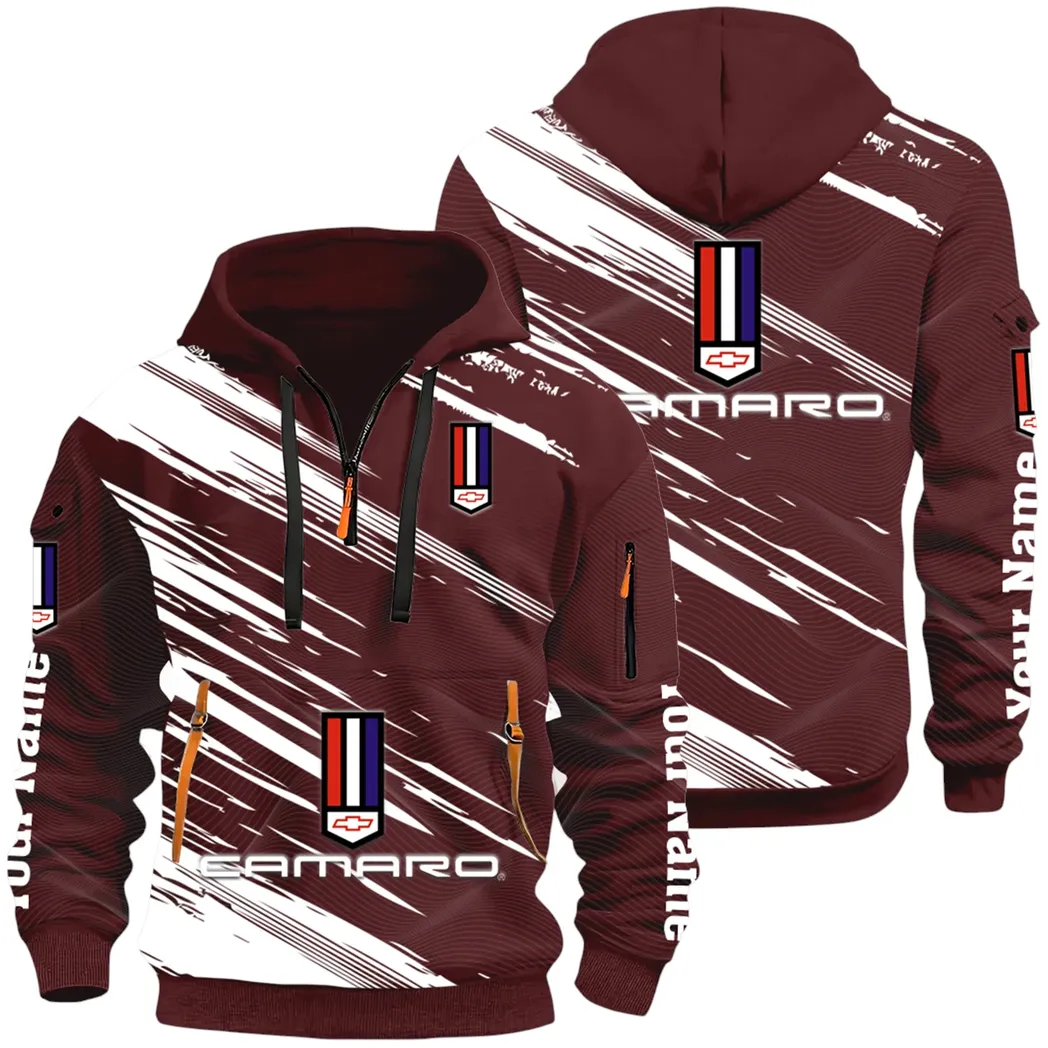 American Speed Car Hoodie Half Zip 3D, Classic Comfortable Hoodie Style CAR514 - Dark Red