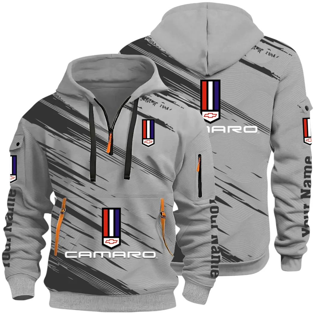 American Speed Car Hoodie Half Zip 3D, Classic Comfortable Hoodie Style CAR514 - Gray
