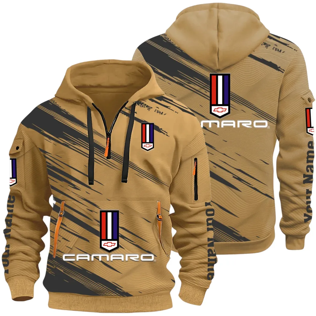 American Speed Car Hoodie Half Zip 3D, Classic Comfortable Hoodie Style CAR514 - Khaki