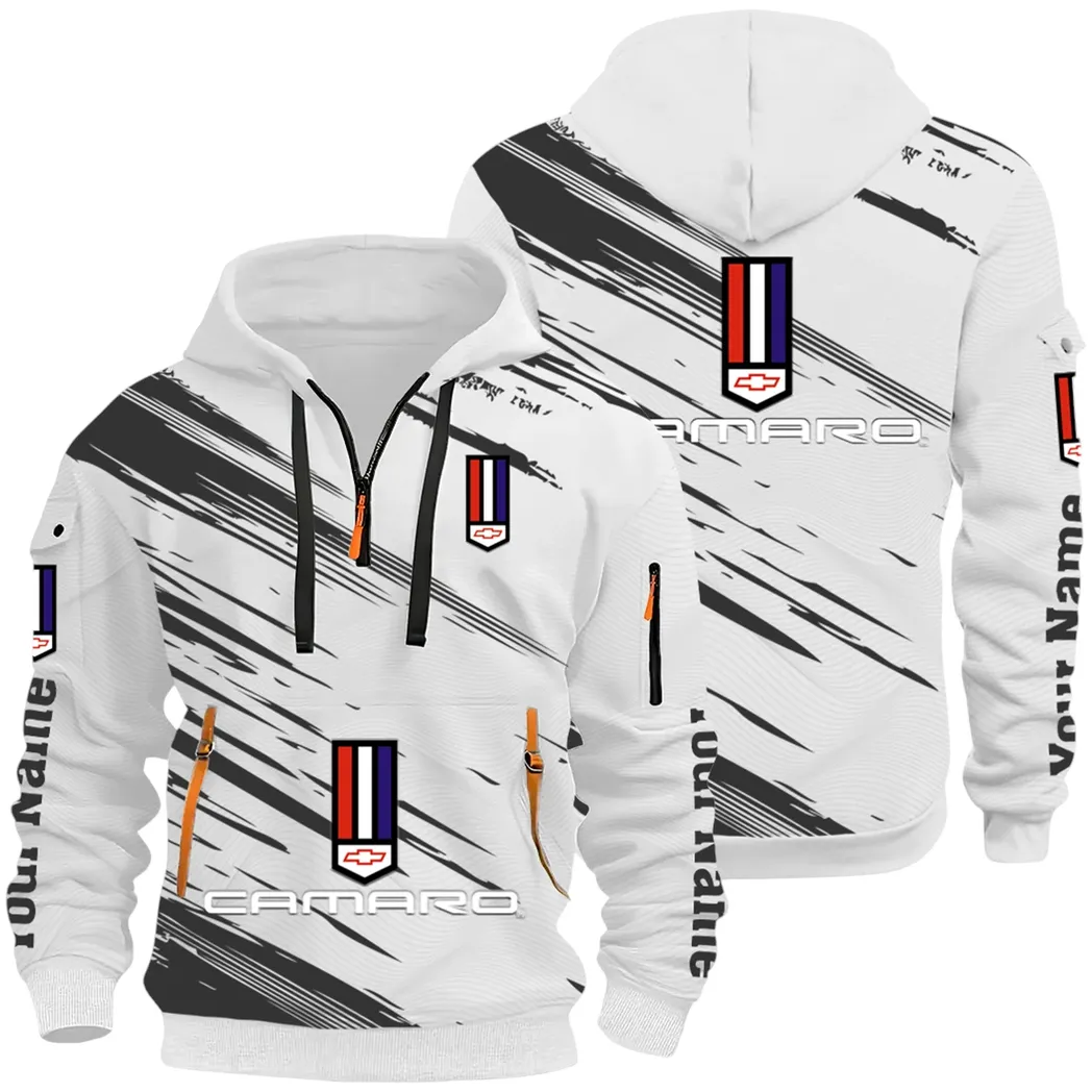 American Speed Car Hoodie Half Zip 3D, Classic Comfortable Hoodie Style CAR514 - White
