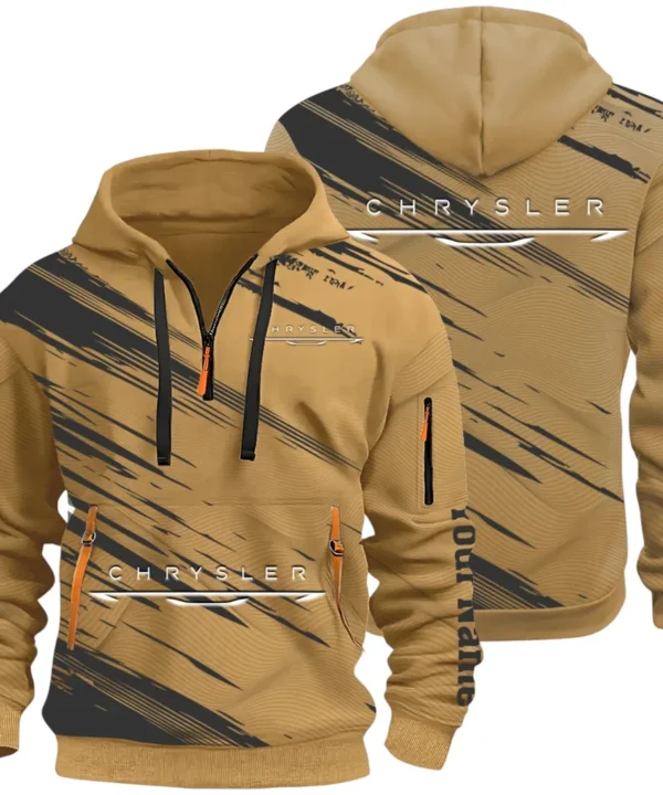 Full-Size Car Hoodie Half Zip 3D, Urban Style & Relaxed Fit Hoodie CAR514 - Khaki