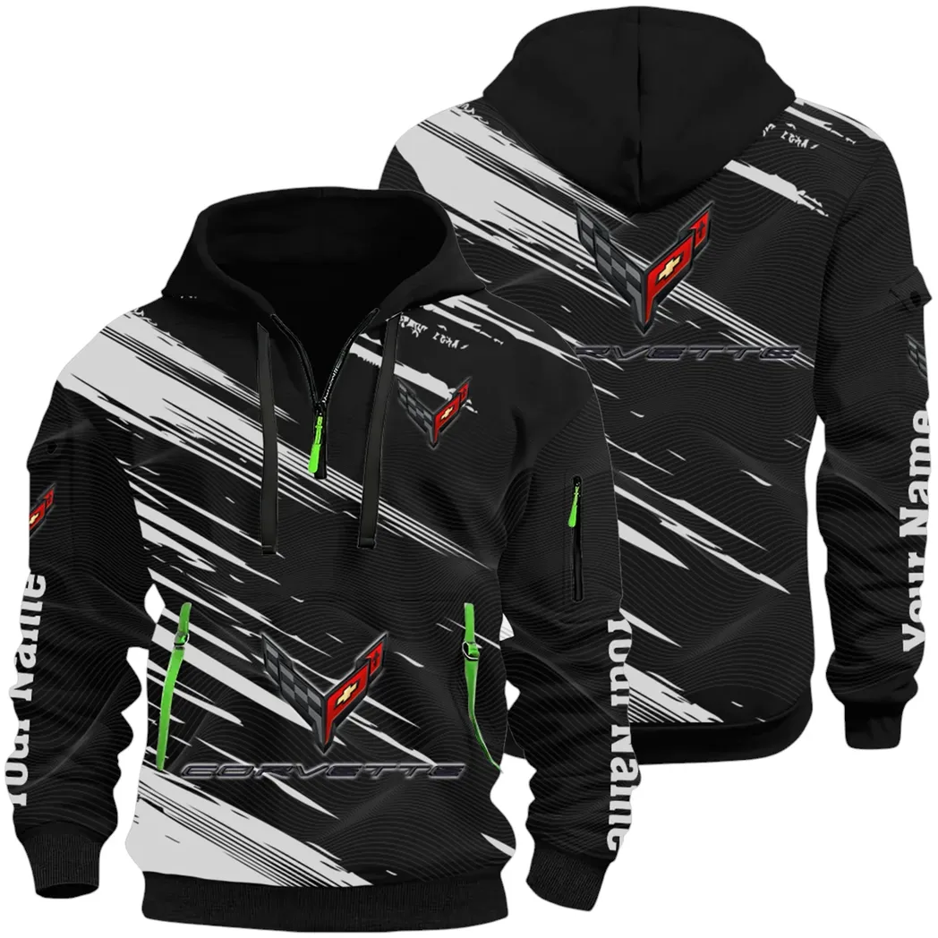 American Supercar Hoodie Half Zip 3D, Lightweight & Casual Comfort Hoodie CAR514 - Black