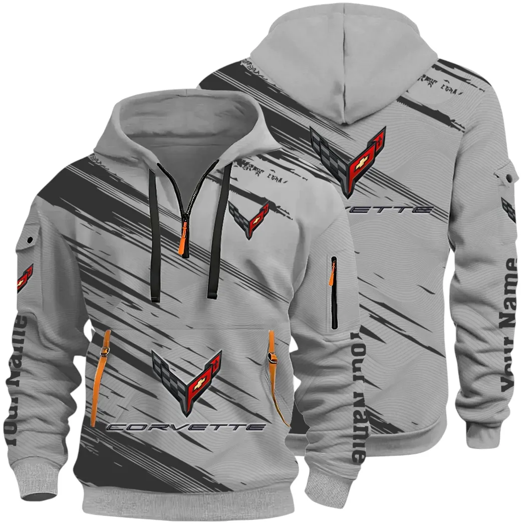 American Supercar Hoodie Half Zip 3D, Lightweight & Casual Comfort Hoodie CAR514 - Gray