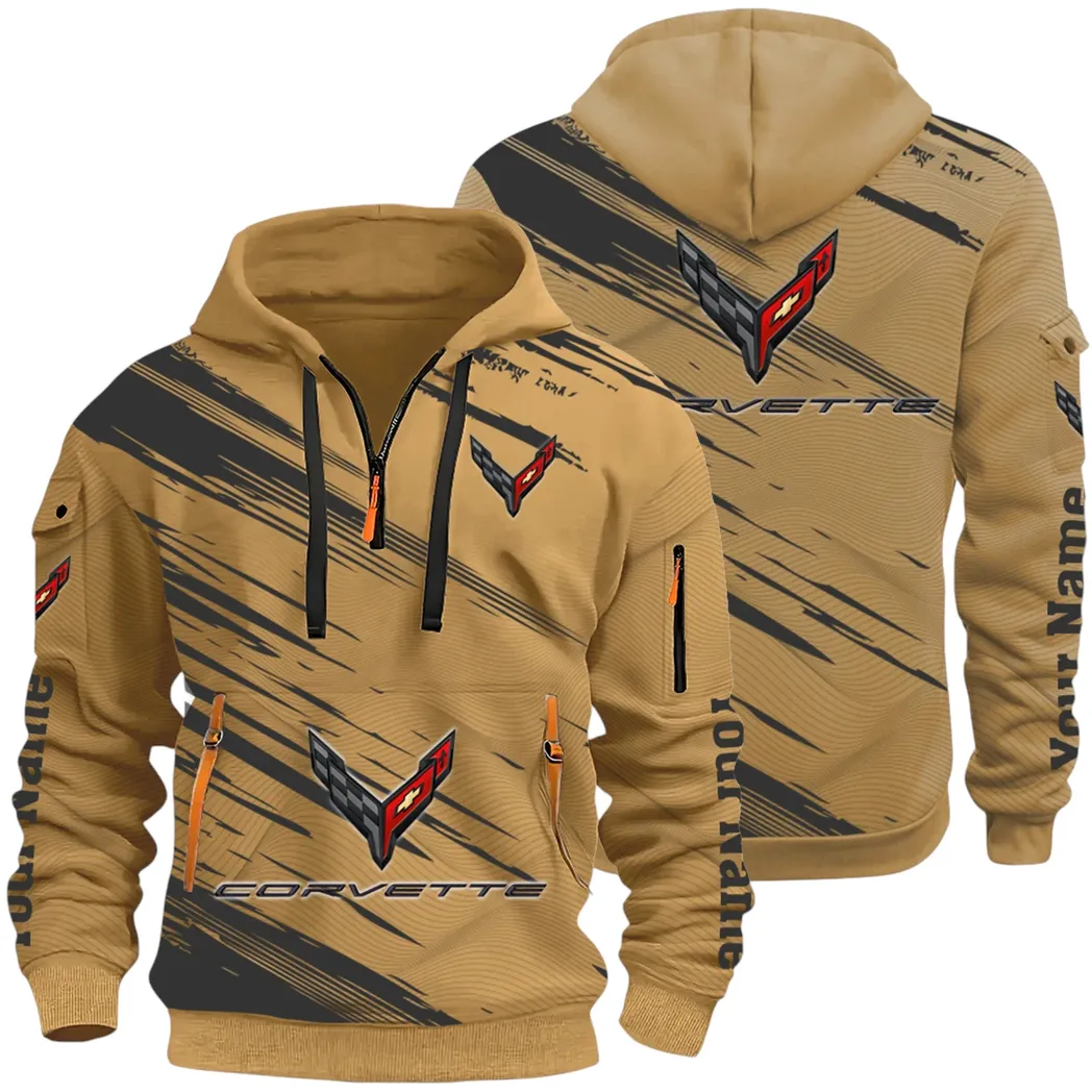 American Supercar Hoodie Half Zip 3D, Lightweight & Casual Comfort Hoodie CAR514 - Khaki