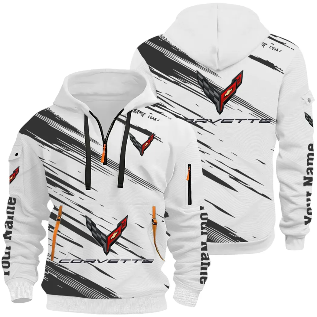 American Supercar Hoodie Half Zip 3D, Lightweight & Casual Comfort Hoodie CAR514 - White