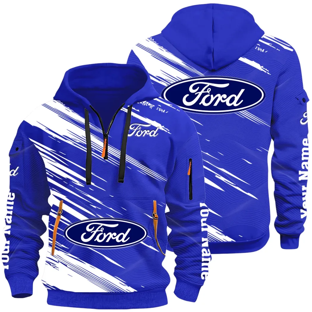 American Classic Hoodie Half Zip 3D, Everyday Comfortable Hoodie CAR514 - Blue