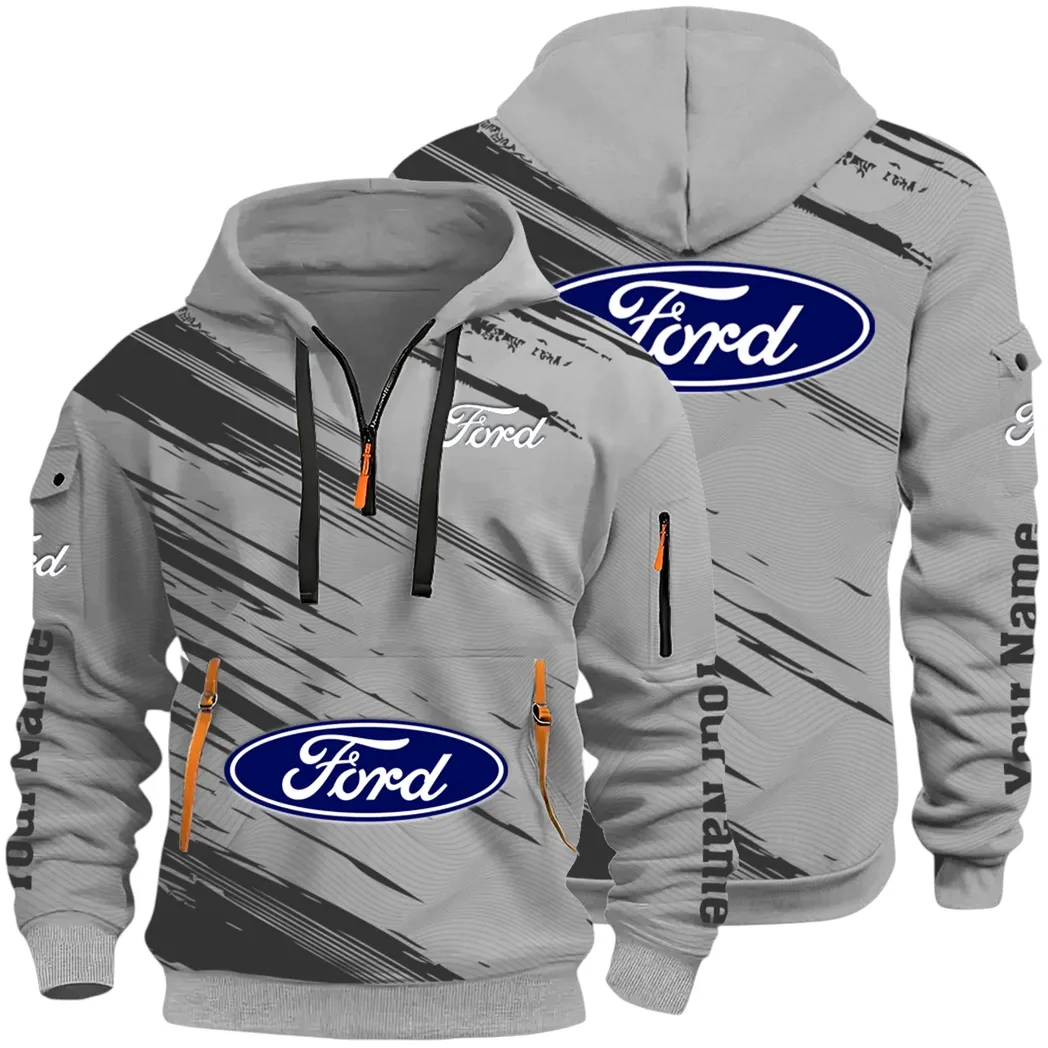 American Classic Hoodie Half Zip 3D, Everyday Comfortable Hoodie CAR514 - Gray