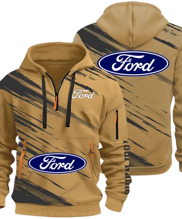 American Classic Hoodie Half Zip 3D, Everyday Comfortable Hoodie CAR514 - Khaki