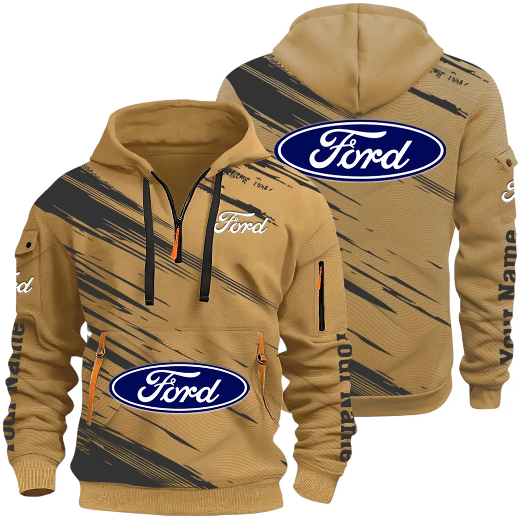American Classic Hoodie Half Zip 3D, Everyday Comfortable Hoodie CAR514 - Khaki