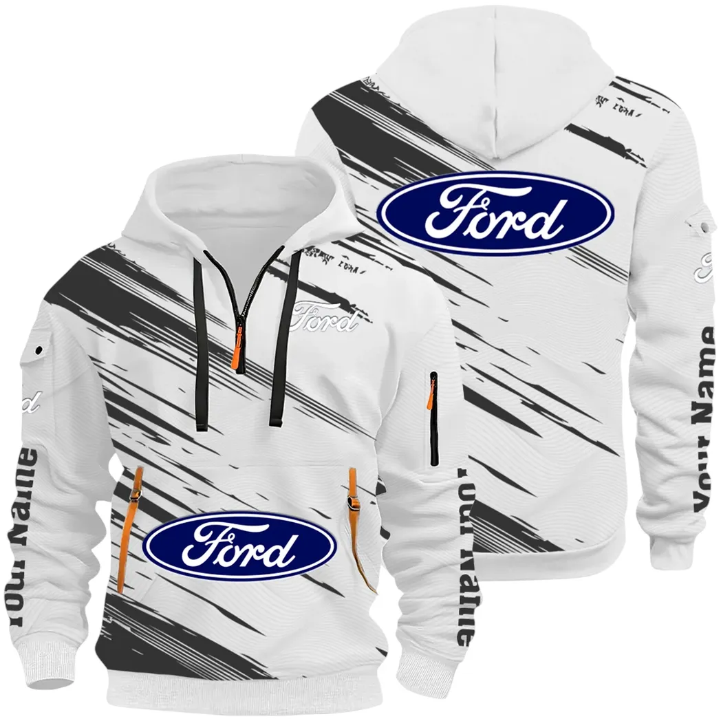 American Classic Hoodie Half Zip 3D, Everyday Comfortable Hoodie CAR514 - White