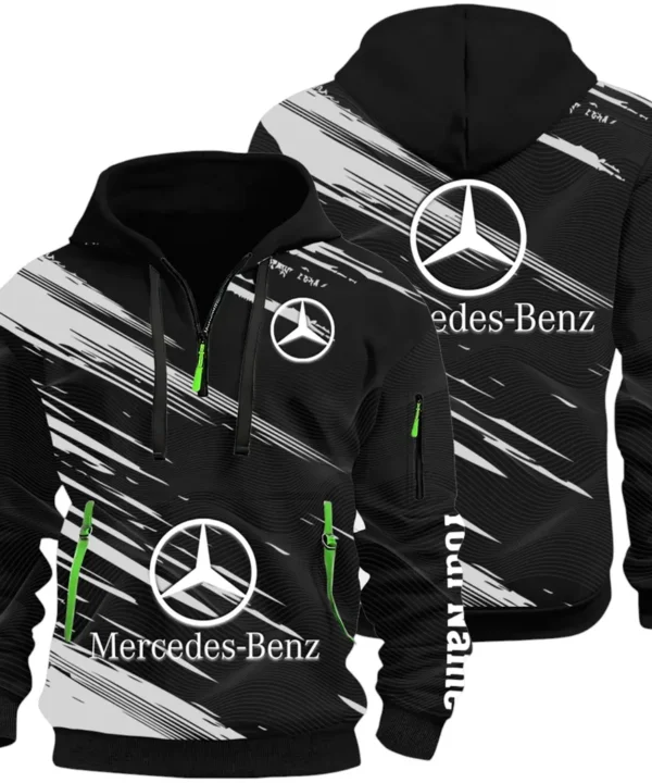 Business-Class Auto Hoodie Half Zip 3D, Adventure-Ready Streetwear CAR514 - Black