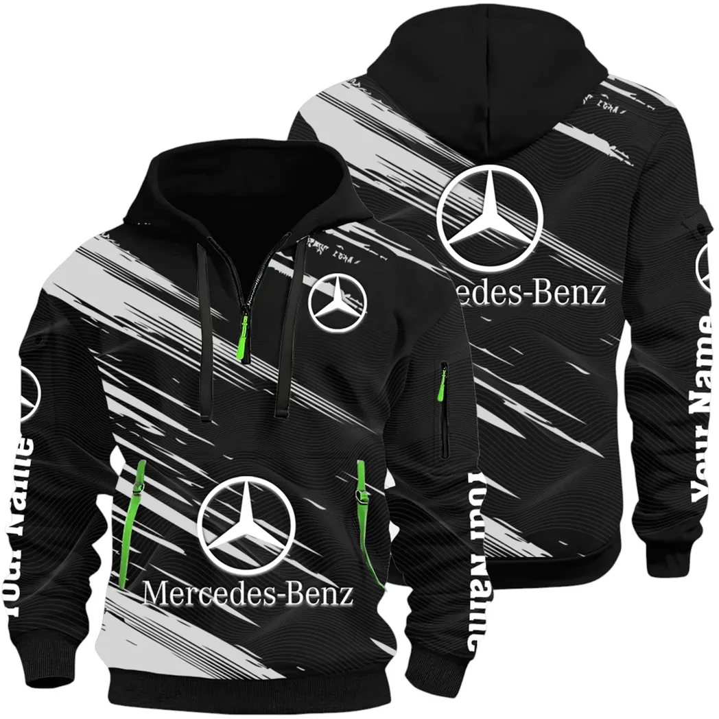 Business-Class Auto Hoodie Half Zip 3D, Adventure-Ready Streetwear CAR514 - Black
