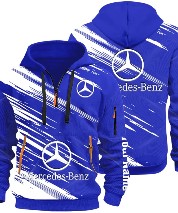 Business-Class Auto Hoodie Half Zip 3D, Adventure-Ready Streetwear CAR514 - Blue