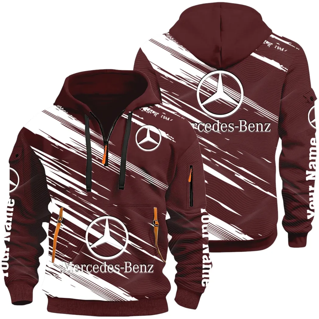 Business-Class Auto Hoodie Half Zip 3D, Adventure-Ready Streetwear CAR514 - Dark Red