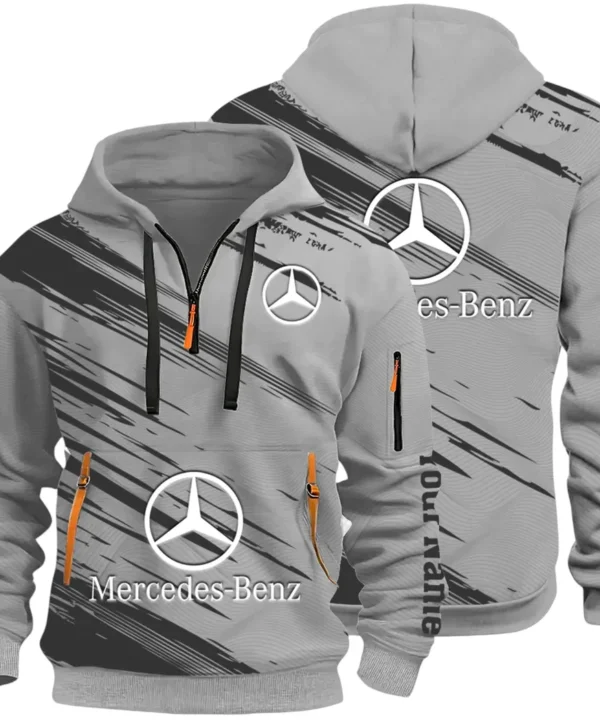 Business-Class Auto Hoodie Half Zip 3D, Adventure-Ready Streetwear CAR514 - Gray