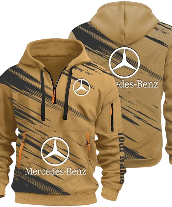 Business-Class Auto Hoodie Half Zip 3D, Adventure-Ready Streetwear CAR514 - Khaki