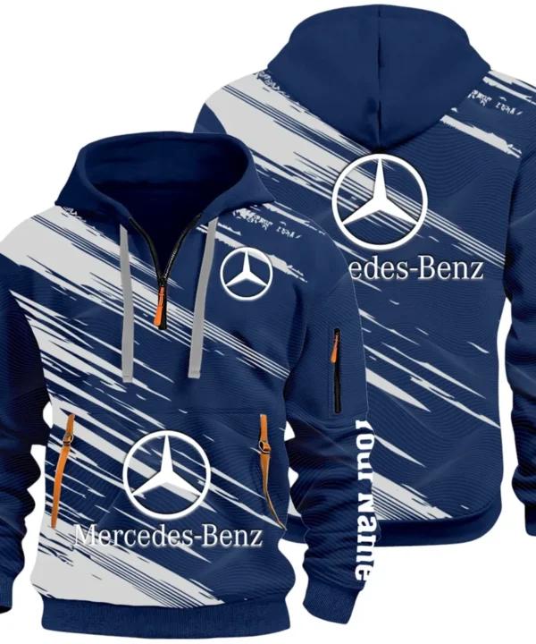 Business-Class Auto Hoodie Half Zip 3D, Adventure-Ready Streetwear CAR514 - Navy