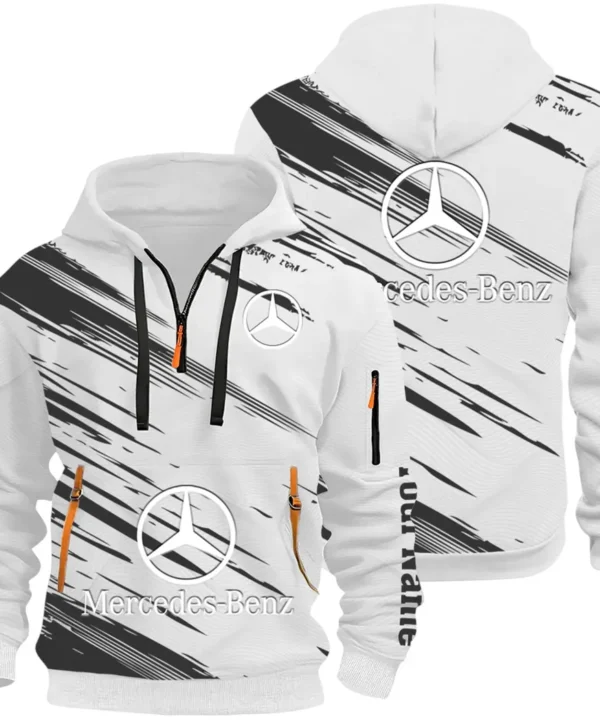 Business-Class Auto Hoodie Half Zip 3D, Adventure-Ready Streetwear CAR514 - White
