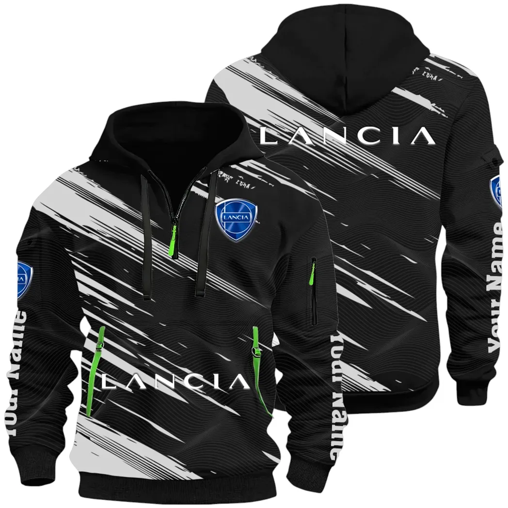 Retro Car Hoodie Half Zip 3D, Streetwear Casual Look Outfit CAR514 - Black