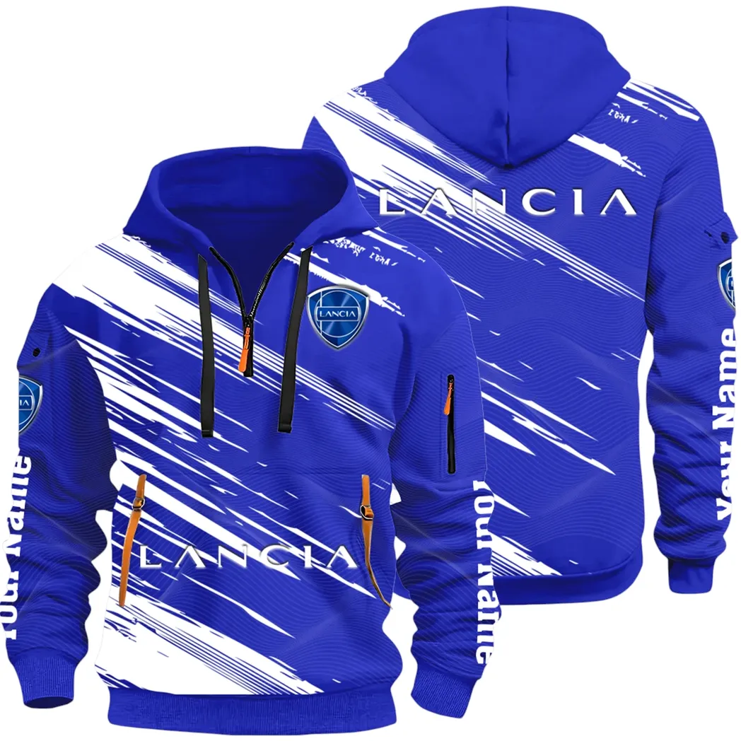 Retro Car Hoodie Half Zip 3D, Streetwear Casual Look Outfit CAR514 - Blue