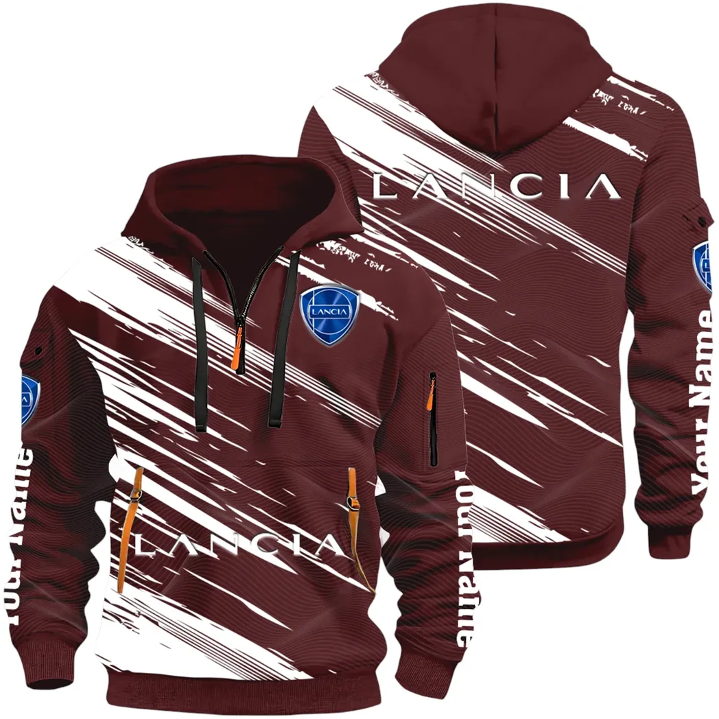 Retro Car Hoodie Half Zip 3D, Streetwear Casual Look Outfit CAR514 - Dark Red