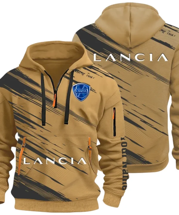 Retro Car Hoodie Half Zip 3D, Streetwear Casual Look Outfit CAR514 - Khaki