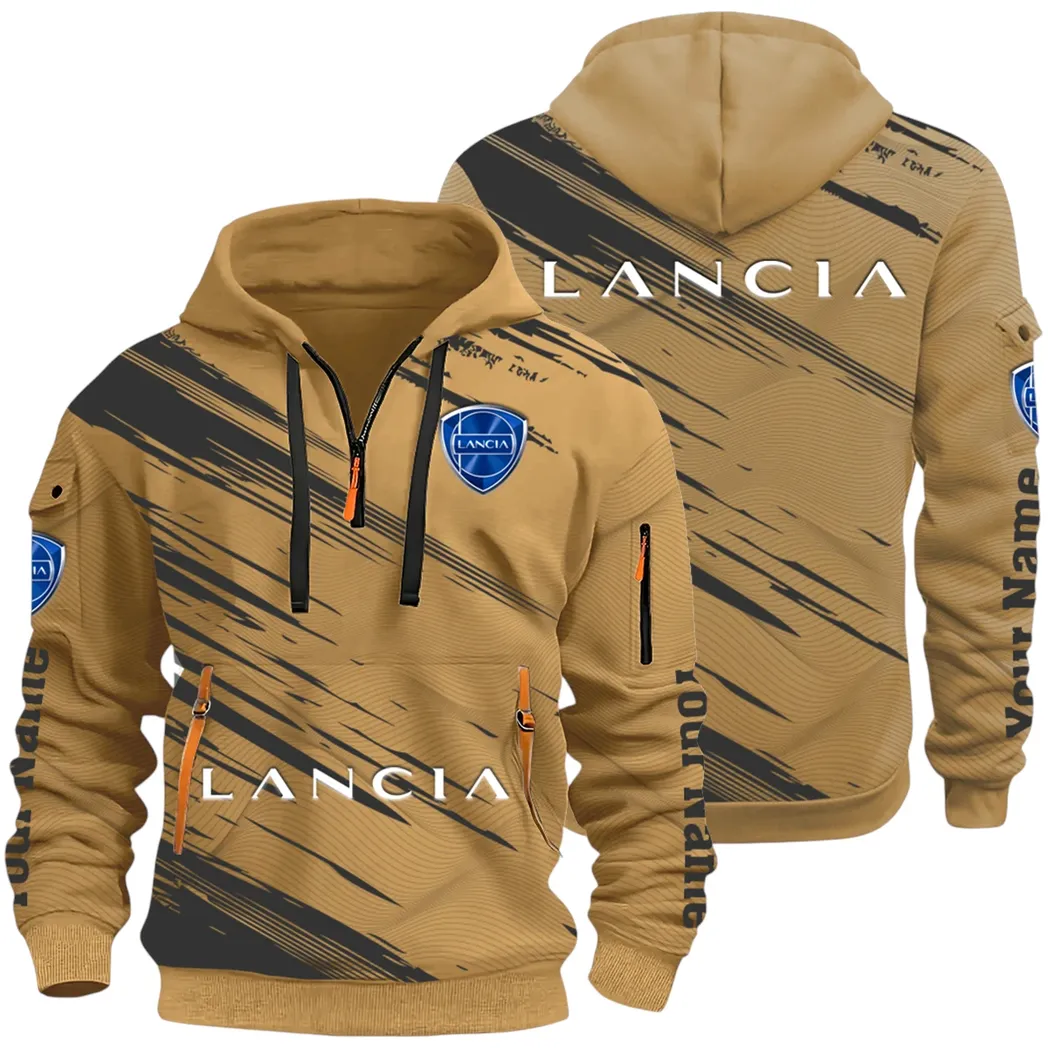 Retro Car Hoodie Half Zip 3D, Streetwear Casual Look Outfit CAR514 - Khaki