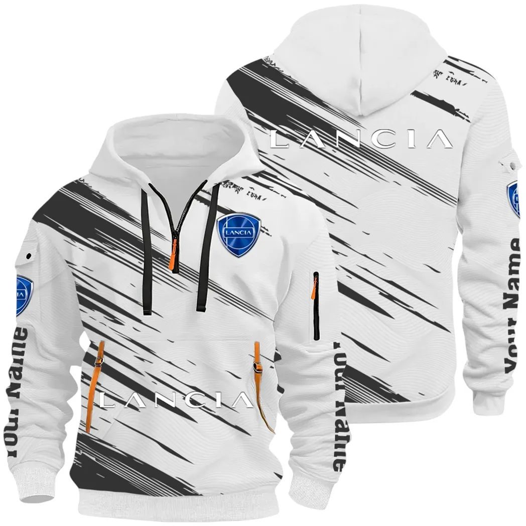 Retro Car Hoodie Half Zip 3D, Streetwear Casual Look Outfit CAR514 - White