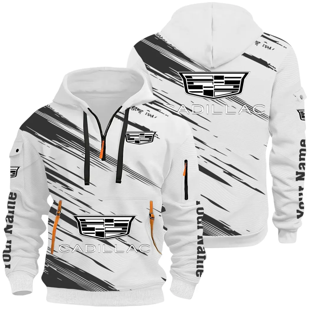 Refined Classic Ride Hoodie Half Zip 3D, Durable & Casual Streetwear CAR514 - White
