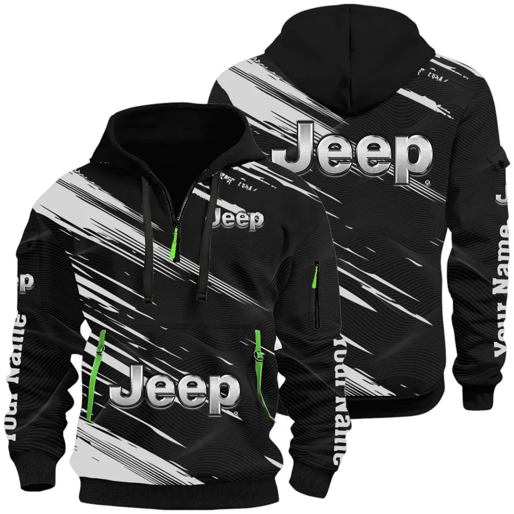 Adventure Utility Vehicle Hoodie Half Zip 3D, Adventure-Ready Streetwear CAR514 - Black